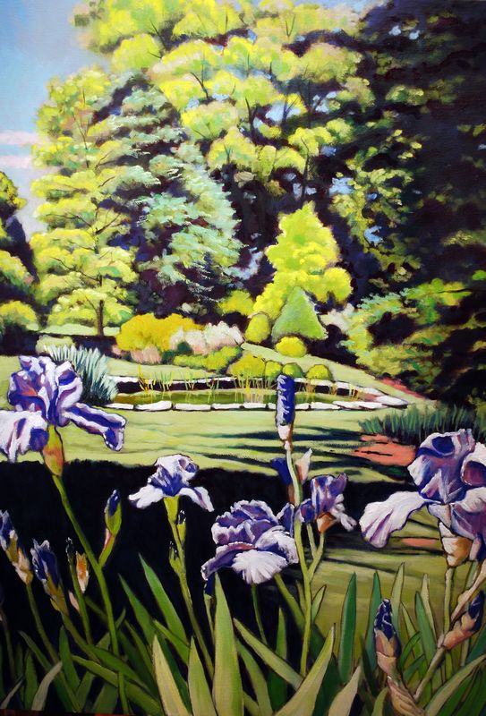 Blue Iris with Pond Scene